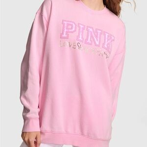LoveShackFancy x Pink Victoria’s Secret Light Pink Graphic Sweatshirt